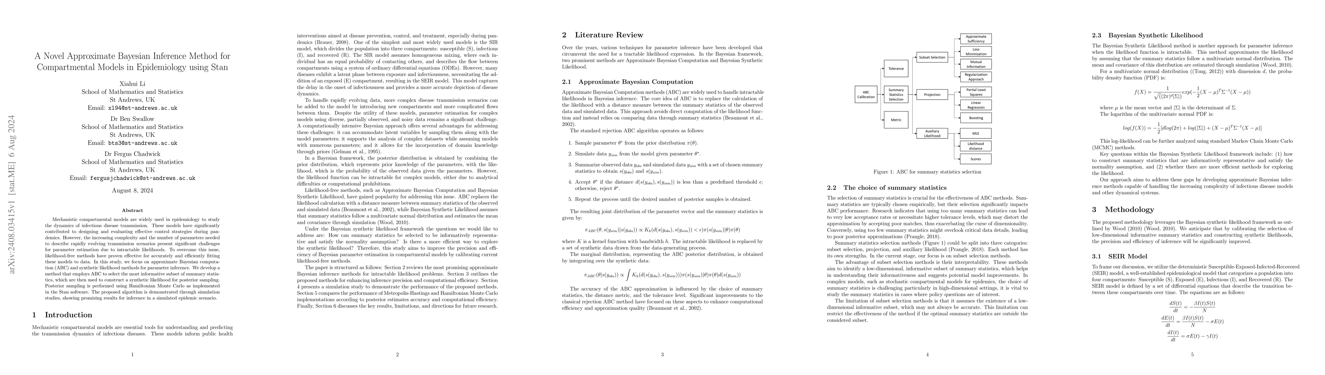Thumbnail for A Novel Approximate Bayesian Inference Method for Compartmental Models
  in Epidemiology using Stan