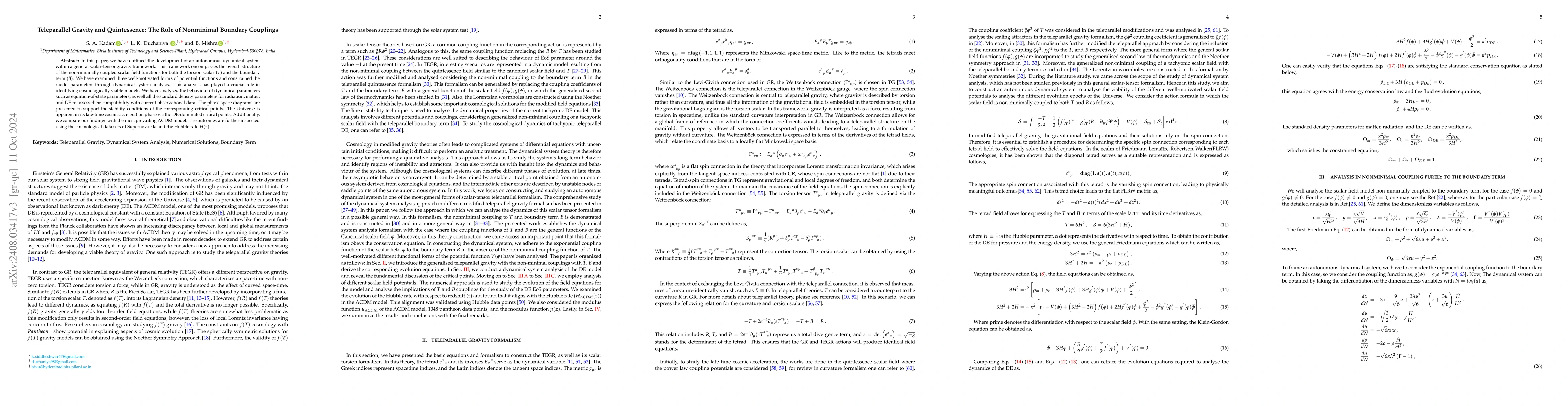 Thumbnail for Teleparallel Gravity and Quintessence: The Role of Nonminimal Boundary
  Couplings