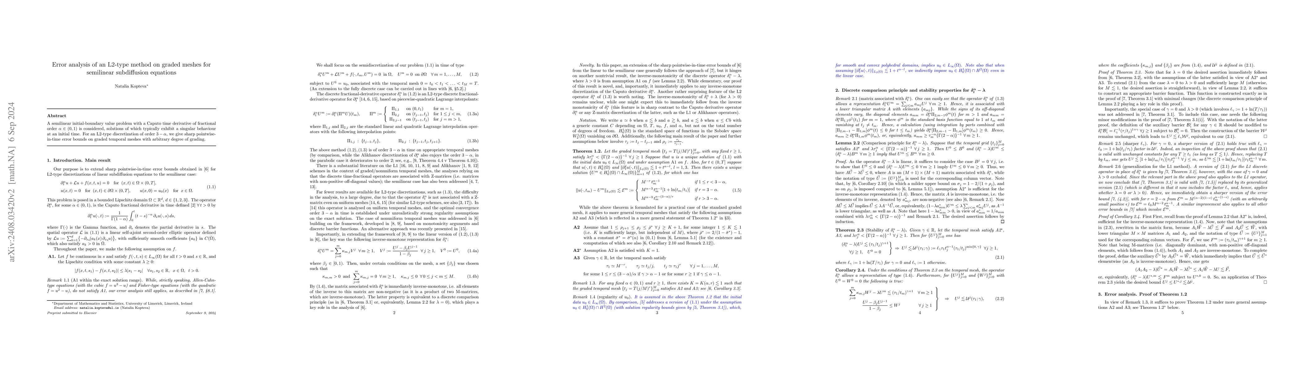 Thumbnail for Error analysis of an L2-type method on graded meshes for semilinear
  subdiffusion equations