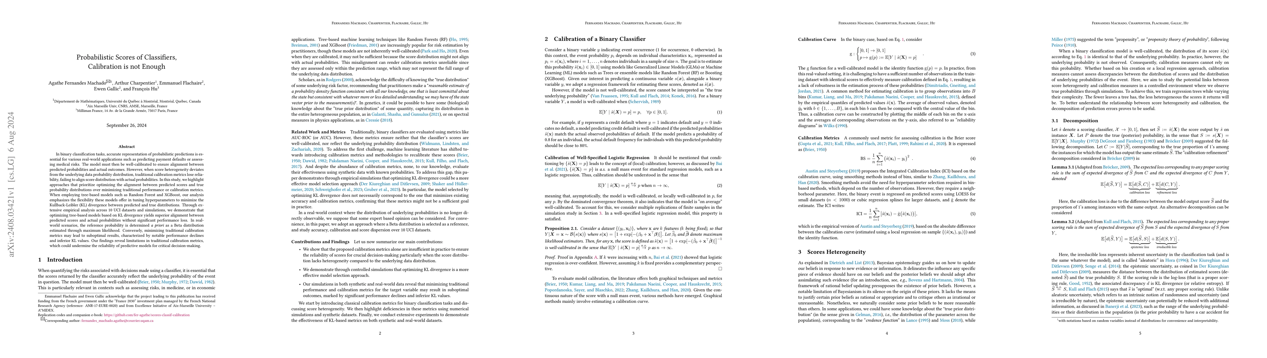 Thumbnail for Probabilistic Scores of Classifiers, Calibration is not Enough