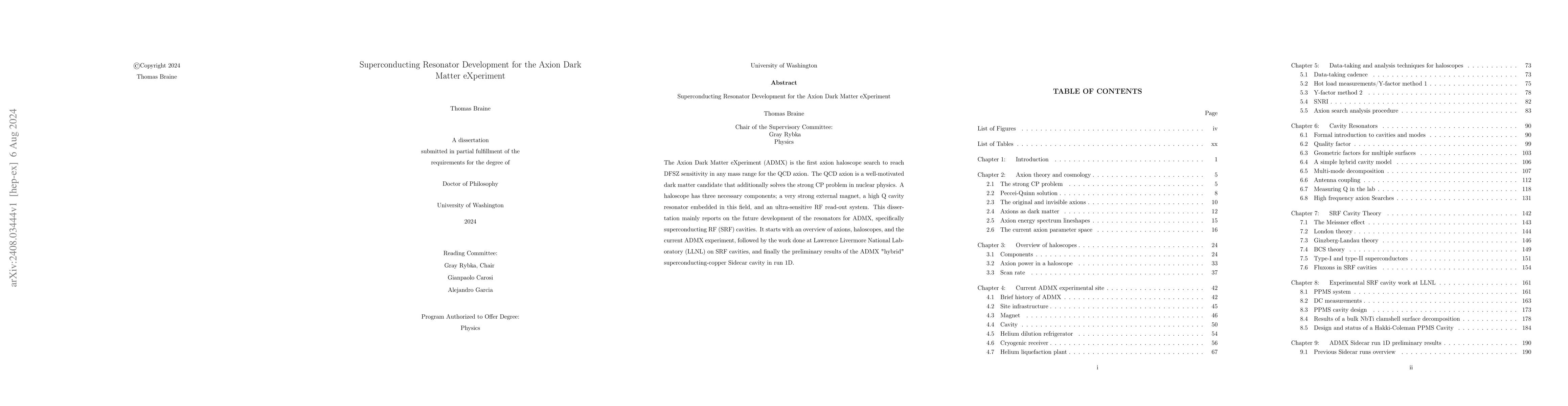 Thumbnail for Superconducting Resonator Development for the Axion Dark Matter
  eXperiment