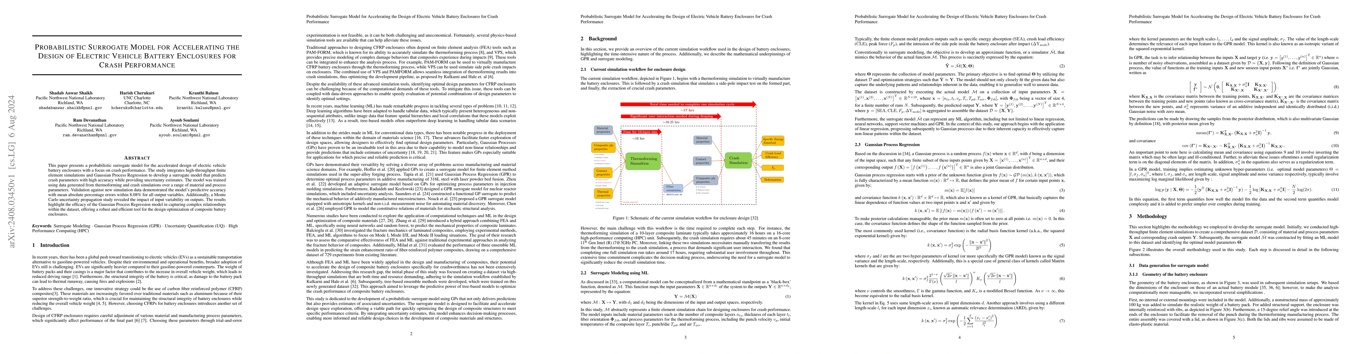 Thumbnail for Probabilistic Surrogate Model for Accelerating the Design of Electric
  Vehicle Battery Enclosures for Crash Performance