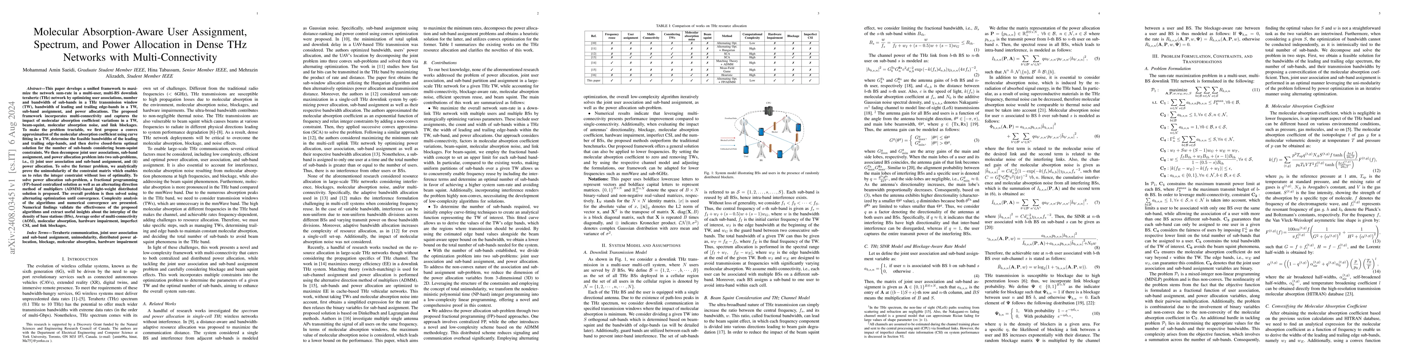 Thumbnail for Molecular Absorption-Aware User Assignment, Spectrum, and Power
  Allocation in Dense THz Networks with Multi-Connectivity