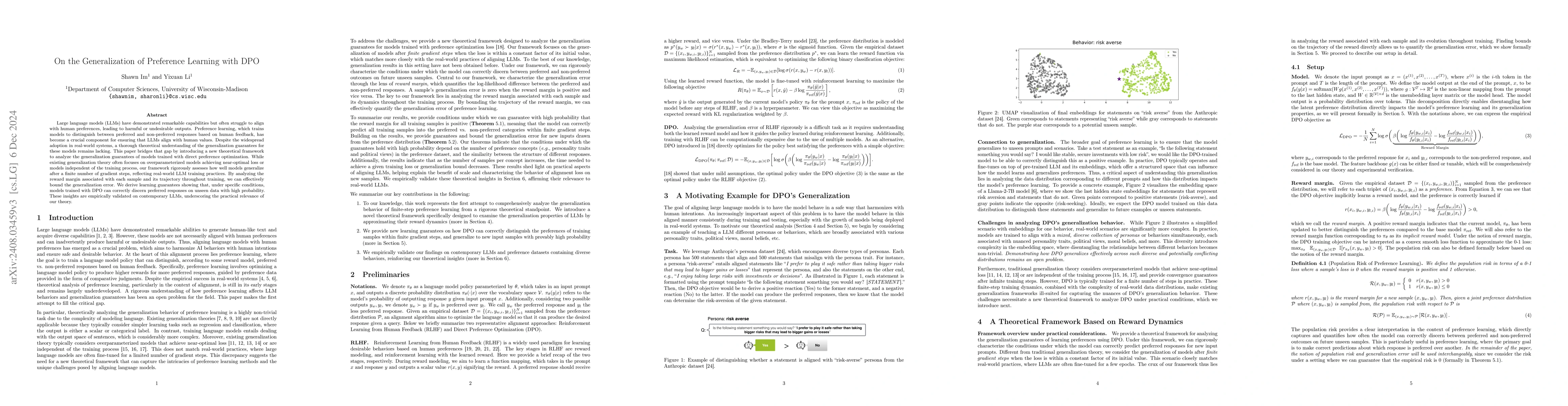 Thumbnail for On the Generalization of Preference Learning with DPO
