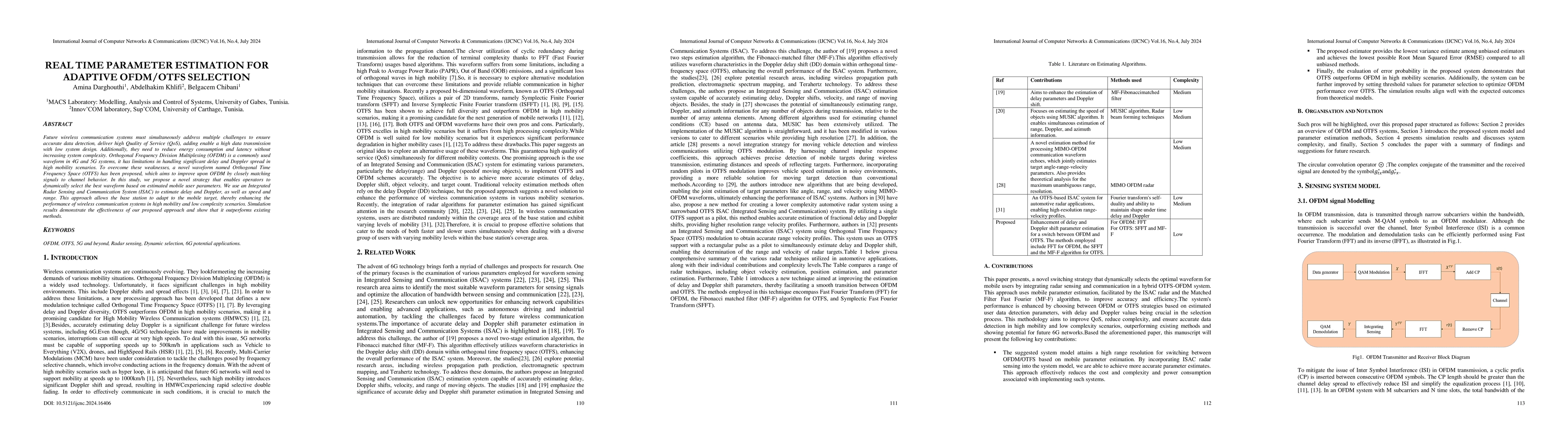 Thumbnail for Real time parameter estimation for adaptive OFDM/OTFS selection