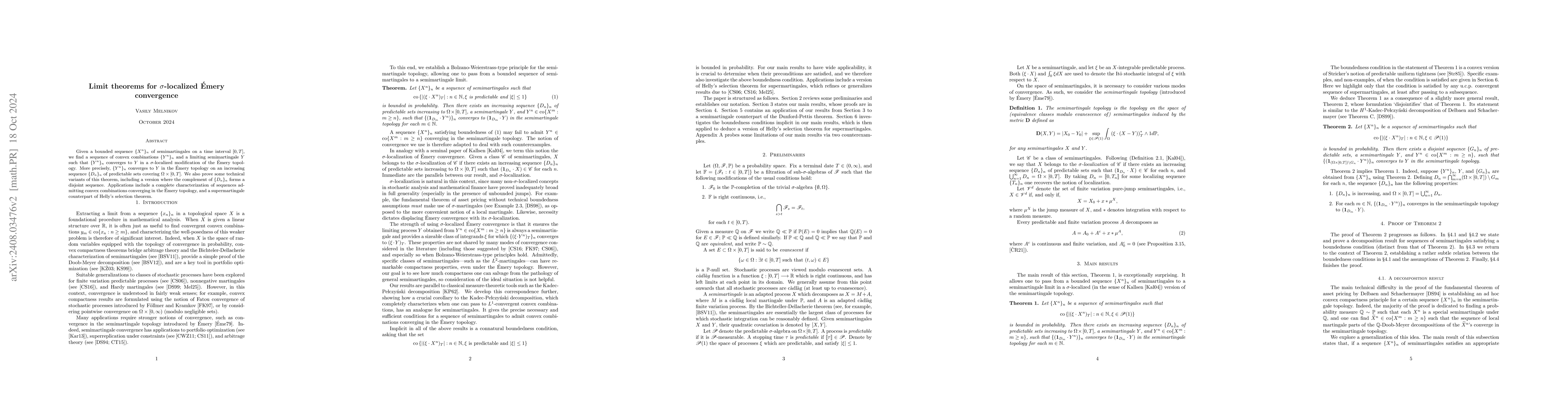 Thumbnail for Limit theorems for $σ$-localized Émery convergence