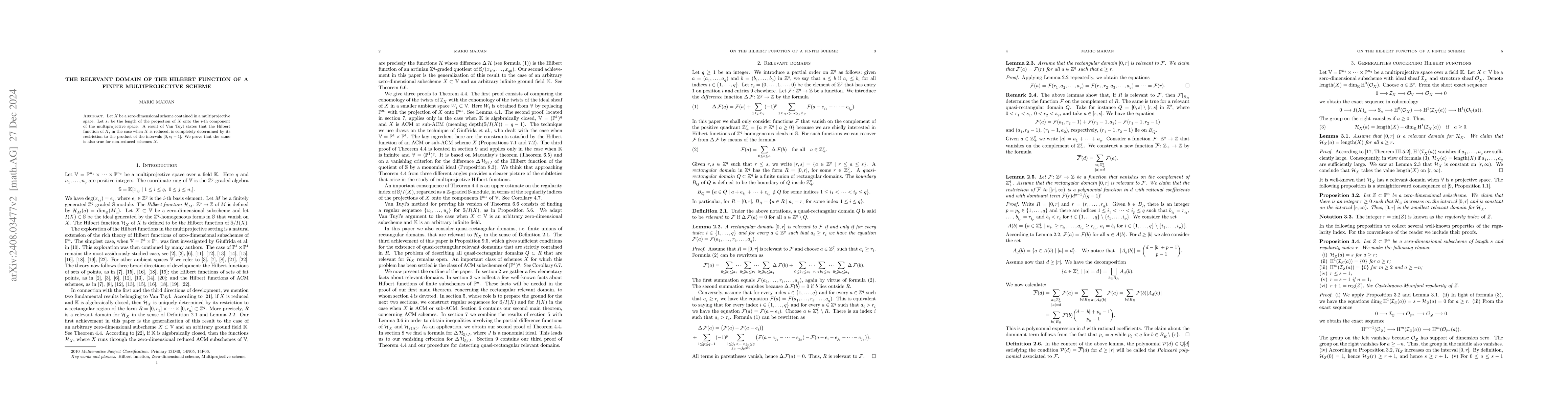 Thumbnail for The Relevant Domain of the Hilbert Function of a Finite Multiprojective
  Scheme