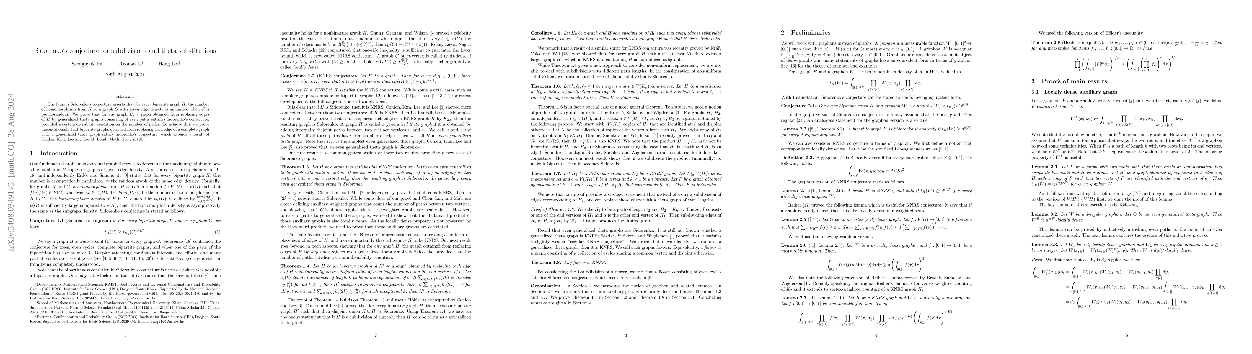 Thumbnail for Sidorenko's conjecture for subdivisions and theta substitutions