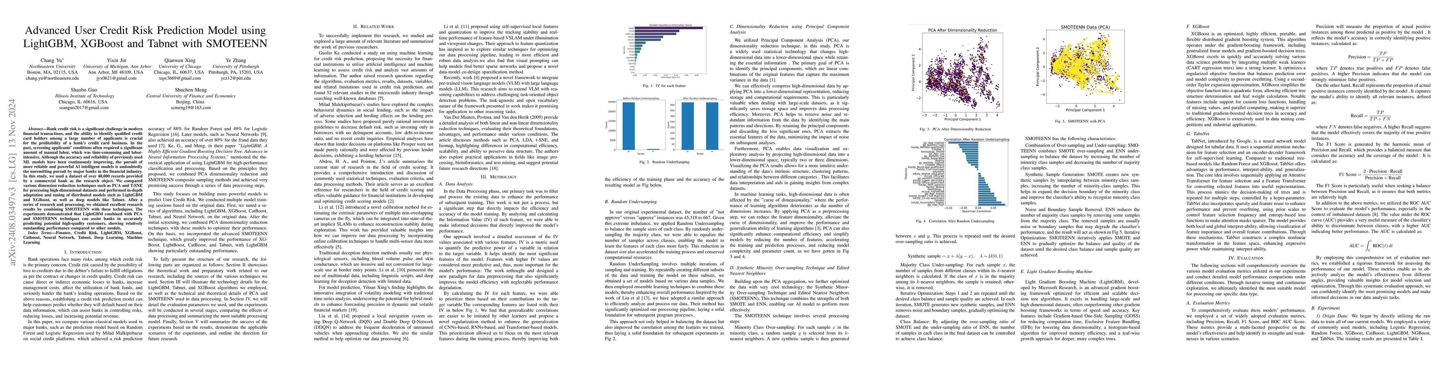 Thumbnail for Advanced User Credit Risk Prediction Model using LightGBM, XGBoost and
  Tabnet with SMOTEENN