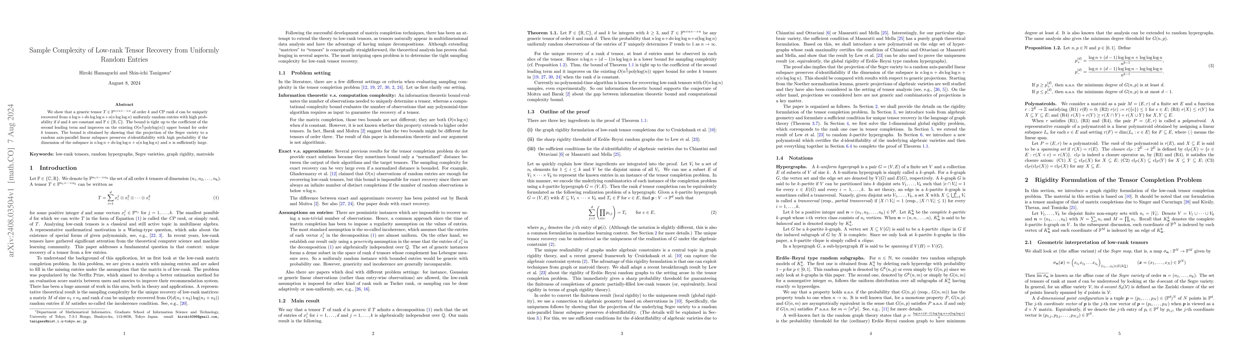 Thumbnail for Sample Complexity of Low-rank Tensor Recovery from Uniformly Random
  Entries
