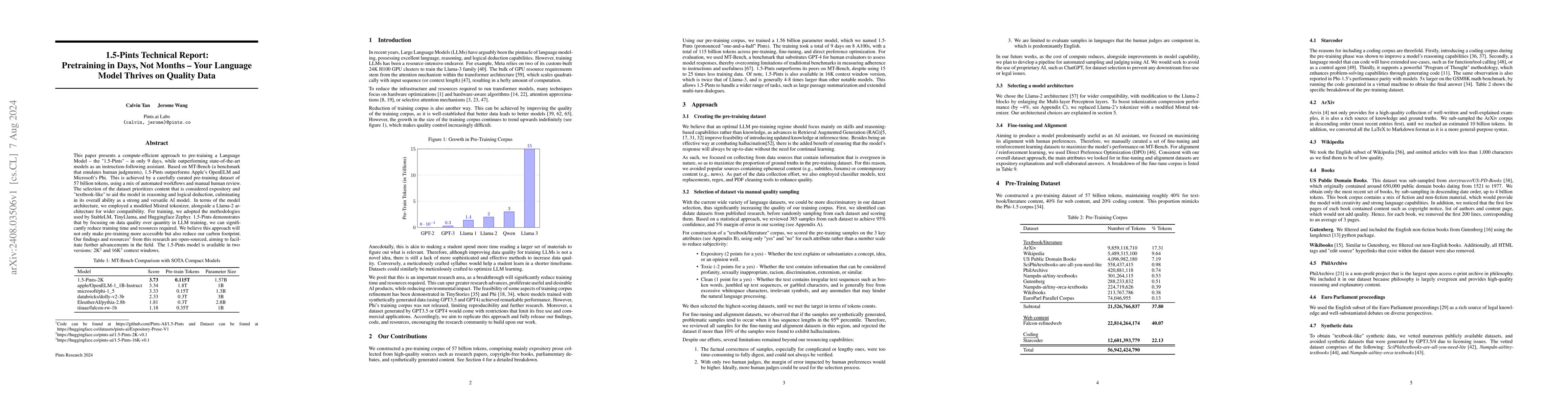 Thumbnail for 1.5-Pints Technical Report: Pretraining in Days, Not Months -- Your
  Language Model Thrives on Quality Data