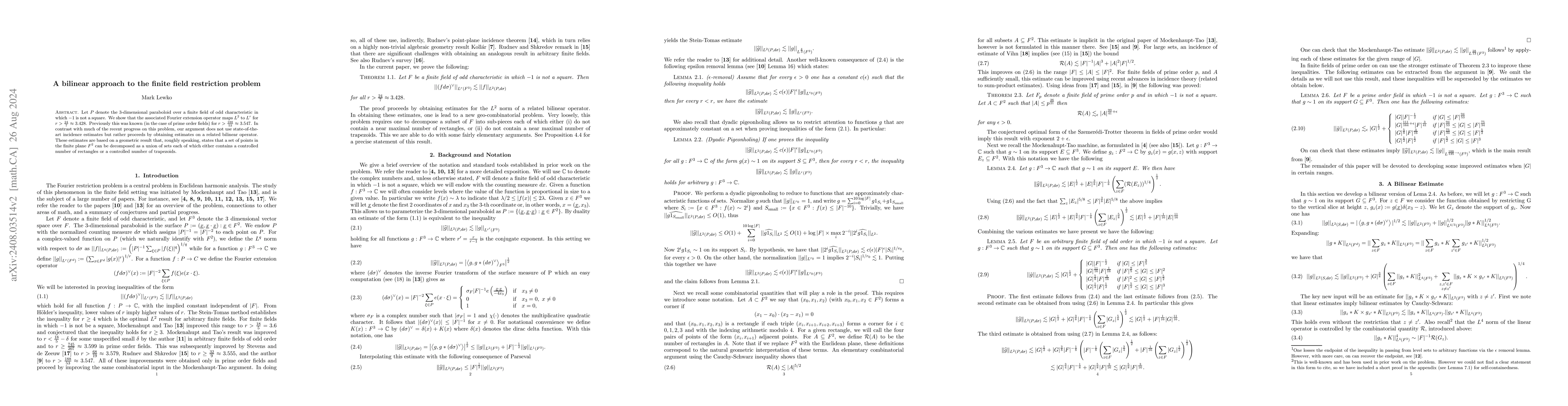 Thumbnail for A bilinear approach to the finite field restriction problem