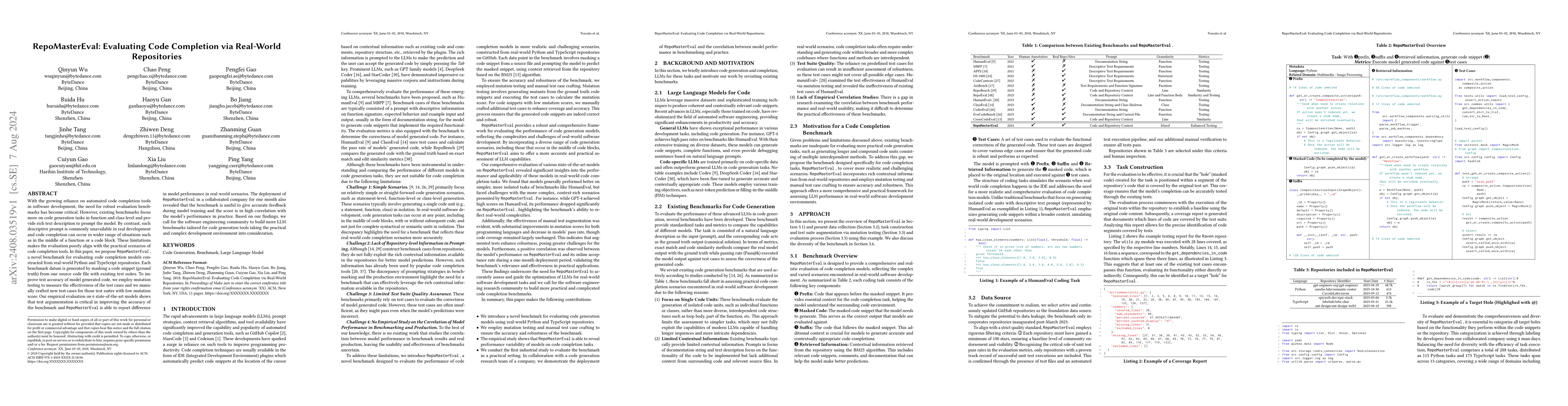 Thumbnail for RepoMasterEval: Evaluating Code Completion via Real-World Repositories