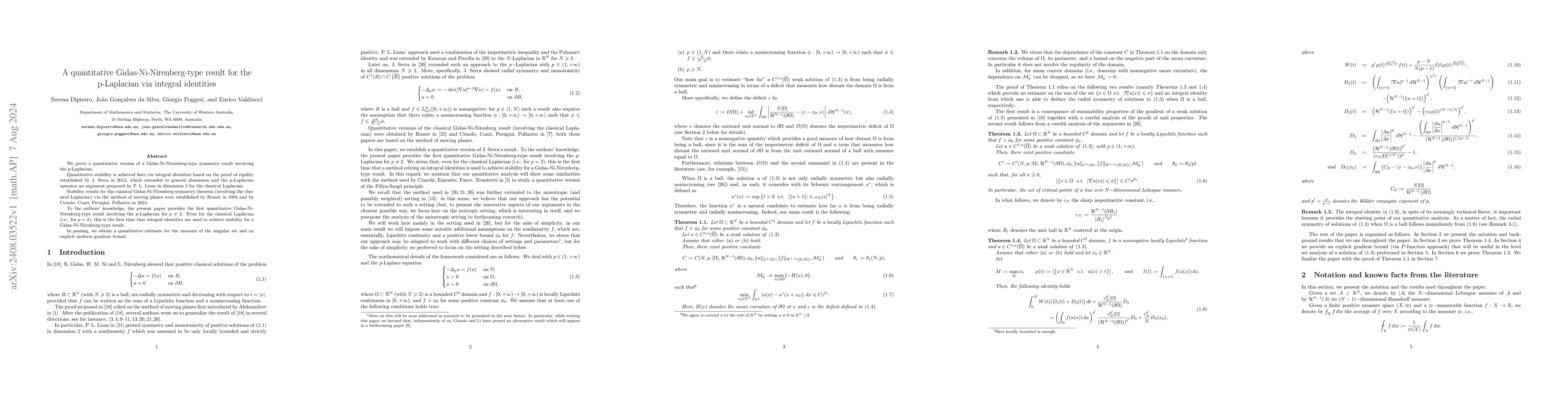Thumbnail for A quantitative Gidas-Ni-Nirenberg-type result for the $p$-Laplacian via
  integral identities