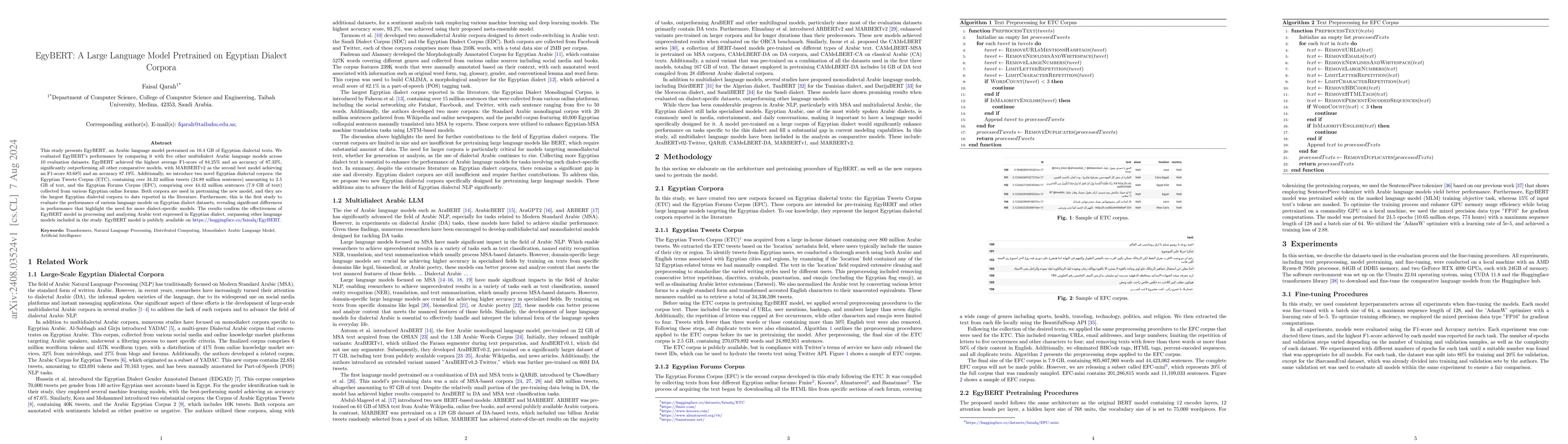 Thumbnail for EgyBERT: A Large Language Model Pretrained on Egyptian Dialect Corpora
