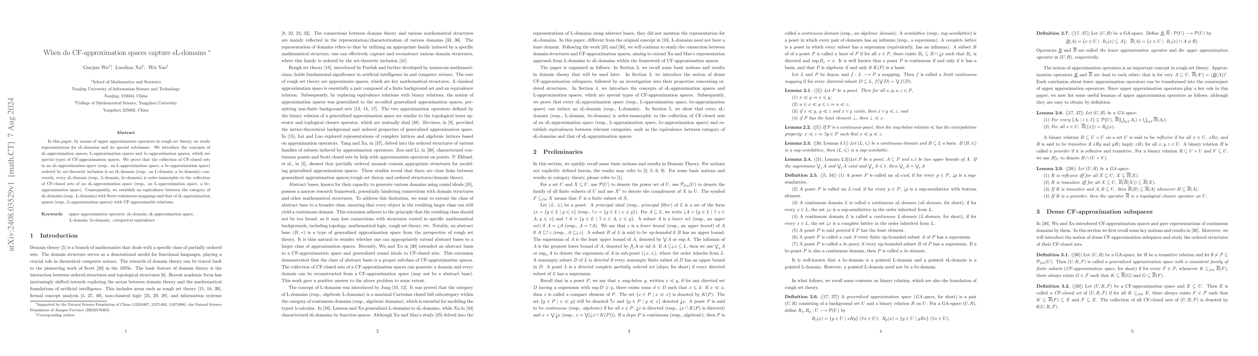 Thumbnail for When do CF-approximation spaces capture sL-domains