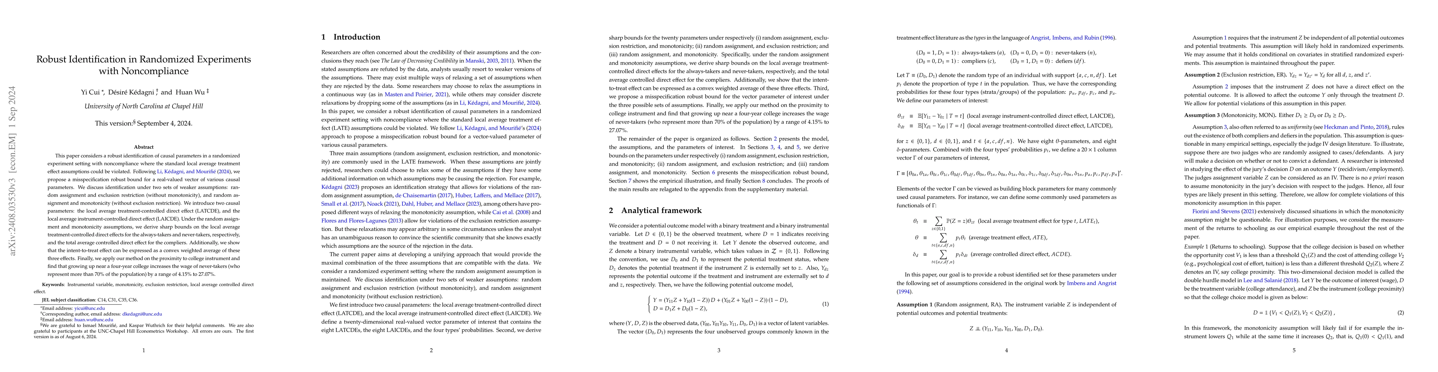 Thumbnail for Robust Identification in Randomized Experiments with Noncompliance