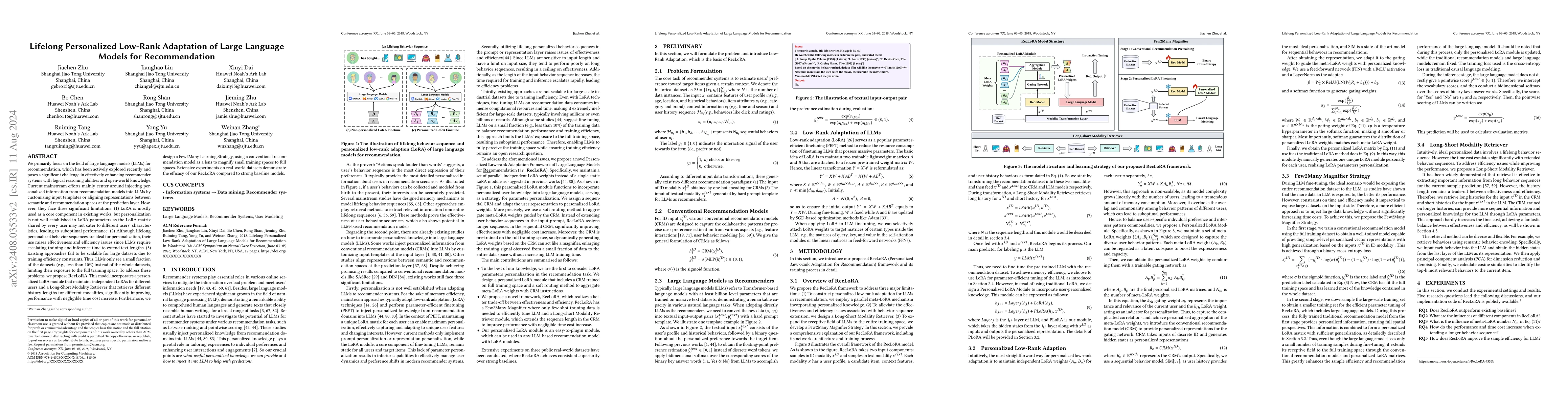 Thumbnail for Lifelong Personalized Low-Rank Adaptation of Large Language Models for
  Recommendation