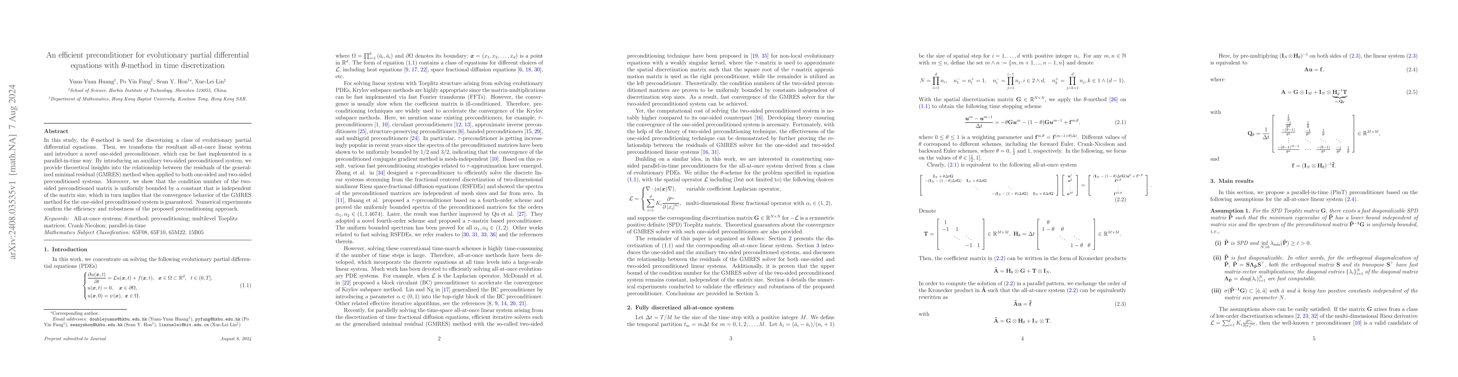 Thumbnail for An efficient preconditioner for evolutionary partial differential
  equations with $θ$-method in time discretization