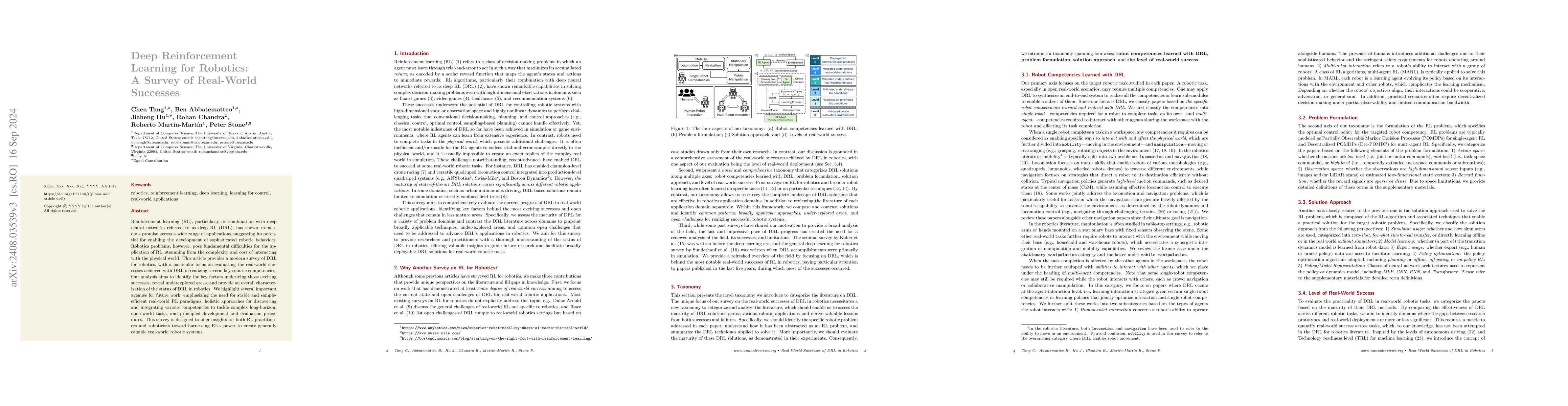Thumbnail for Deep Reinforcement Learning for Robotics: A Survey of Real-World
  Successes