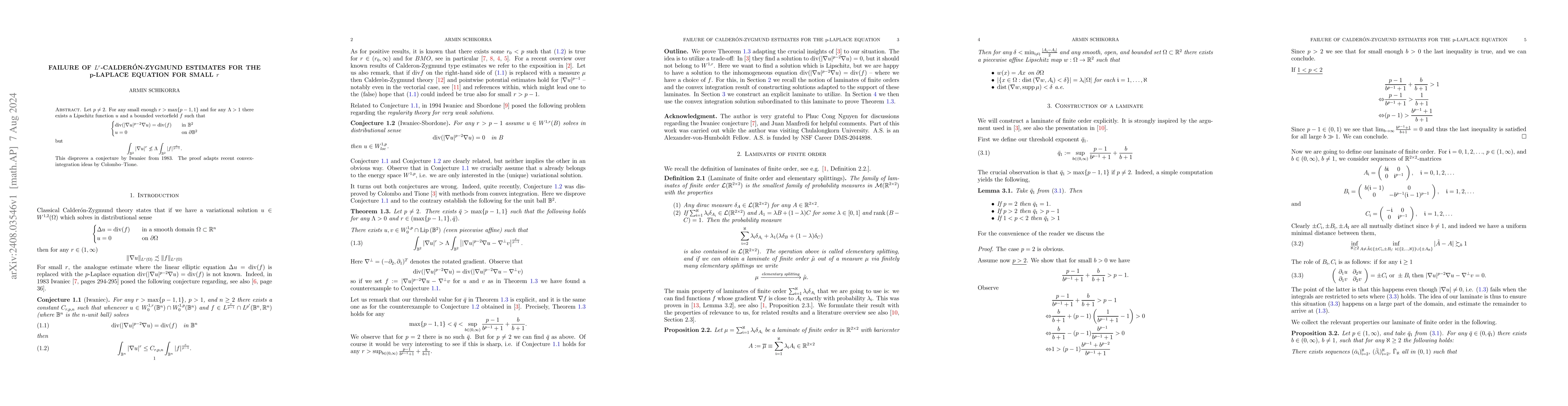 Thumbnail for Failure of $L^r$-Calderón-Zygmund estimates for the p-Laplace equation
  for small $r$