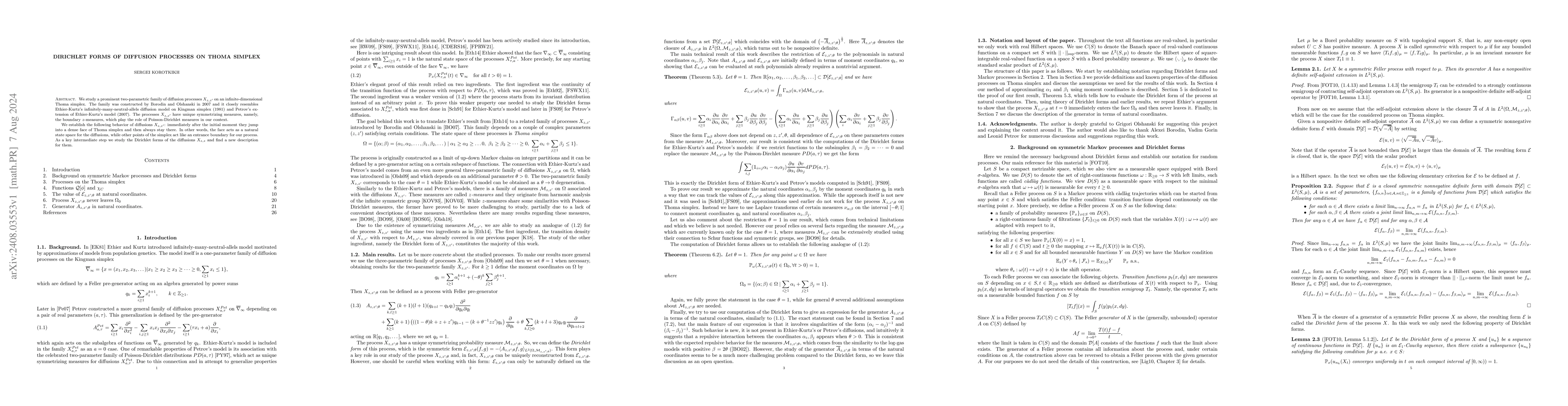 Thumbnail for Dirichlet forms of diffusion processes on Thoma simplex