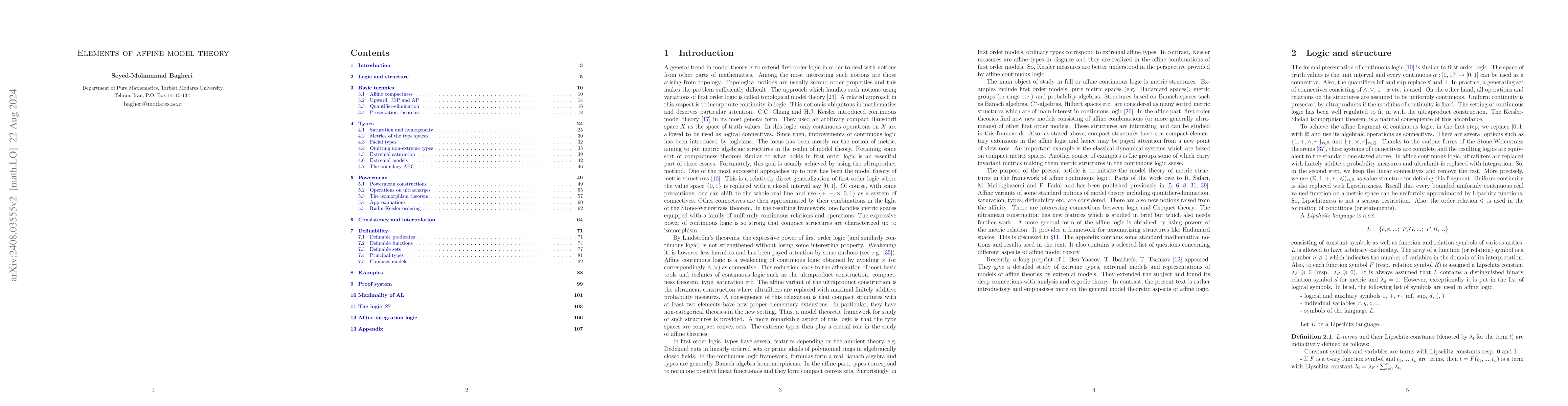 Thumbnail for Elements of affine model theory
