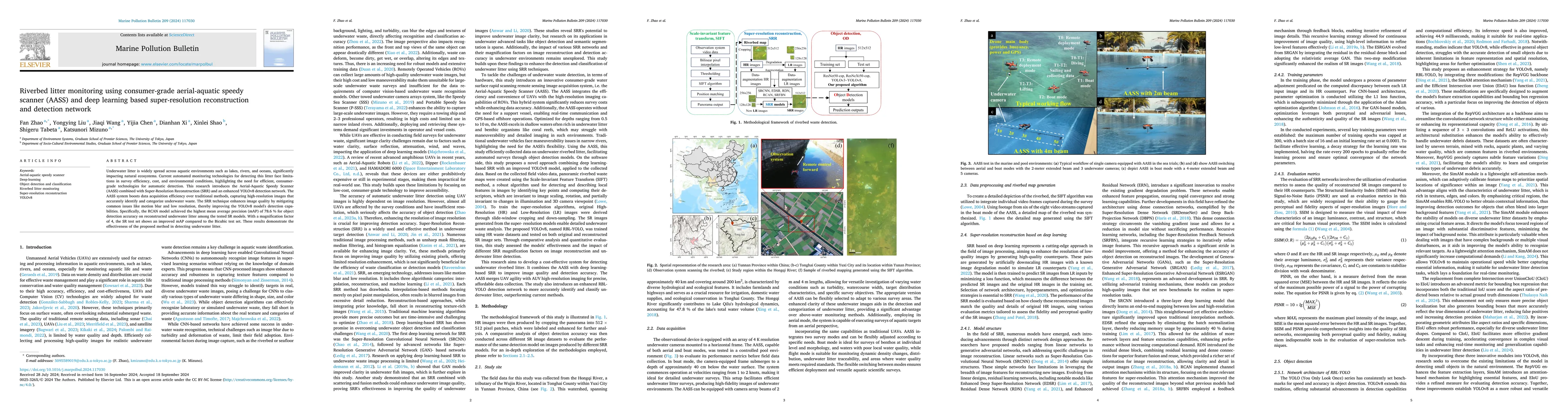 Thumbnail for Underwater litter monitoring using consumer-grade aerial-aquatic speedy
  scanner (AASS) and deep learning based super-resolution reconstruction and
  detection network