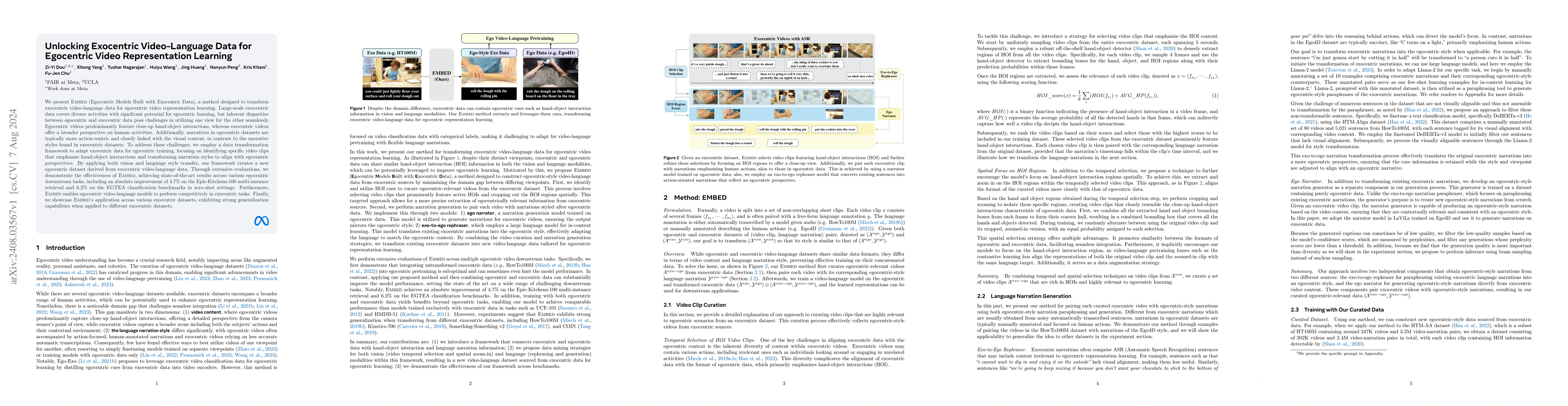 Thumbnail for Unlocking Exocentric Video-Language Data for Egocentric Video
  Representation Learning