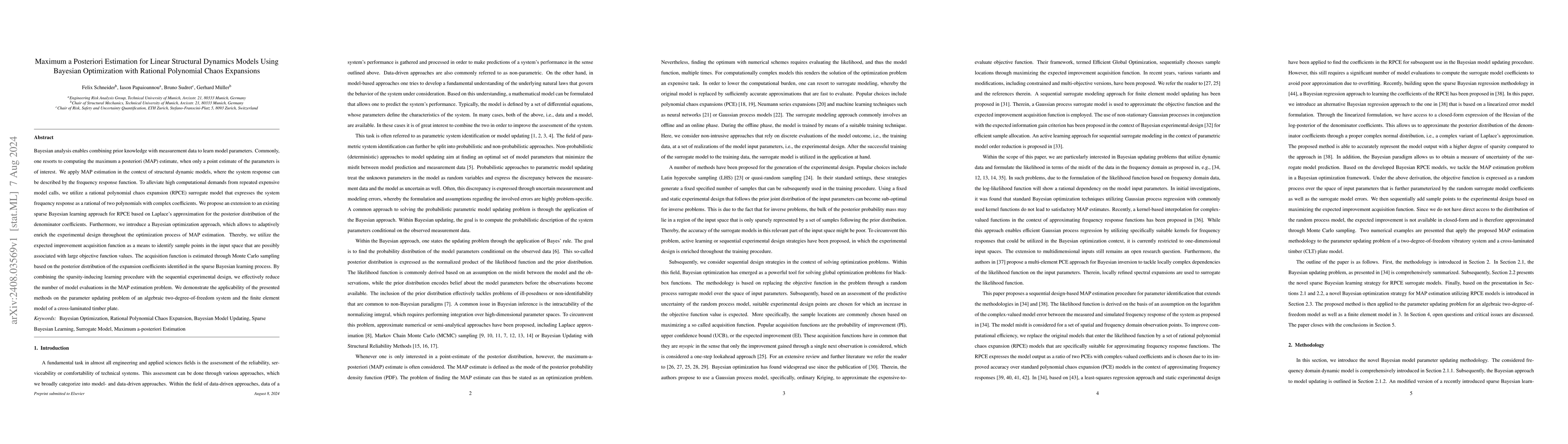 Thumbnail for Maximum a Posteriori Estimation for Linear Structural Dynamics Models
  Using Bayesian Optimization with Rational Polynomial Chaos Expansions