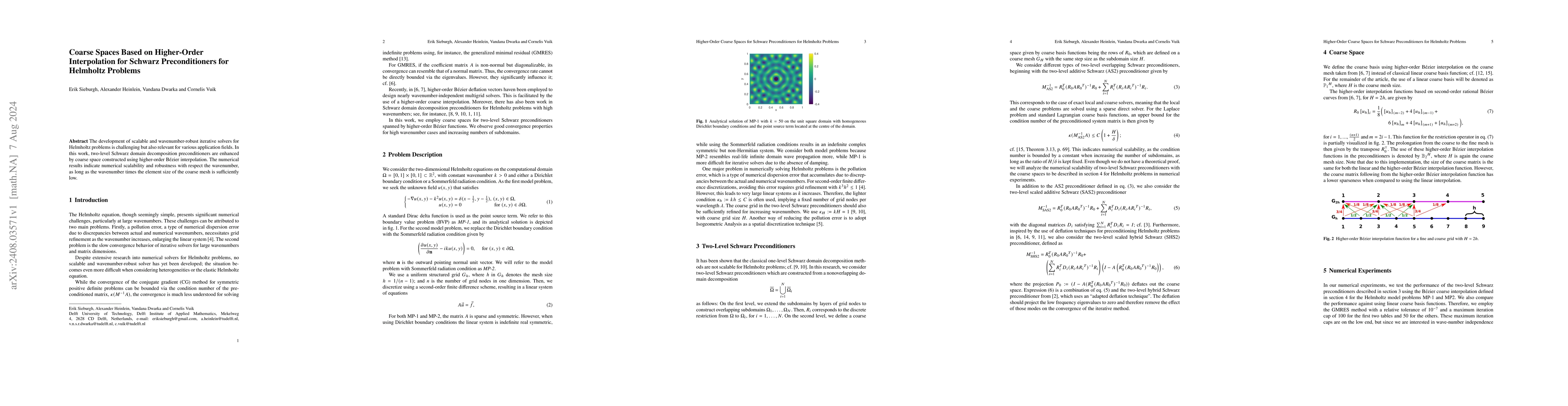 Thumbnail for Coarse Spaces Based on Higher-Order Interpolation for Schwarz
  Preconditioners for Helmholtz Problems