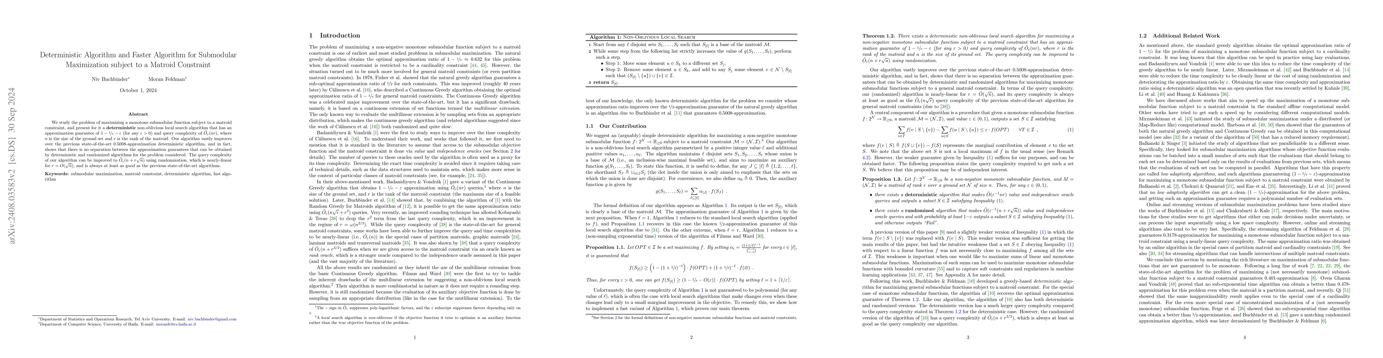Thumbnail for Deterministic Algorithm and Faster Algorithm for Submodular Maximization
  subject to a Matroid Constraint