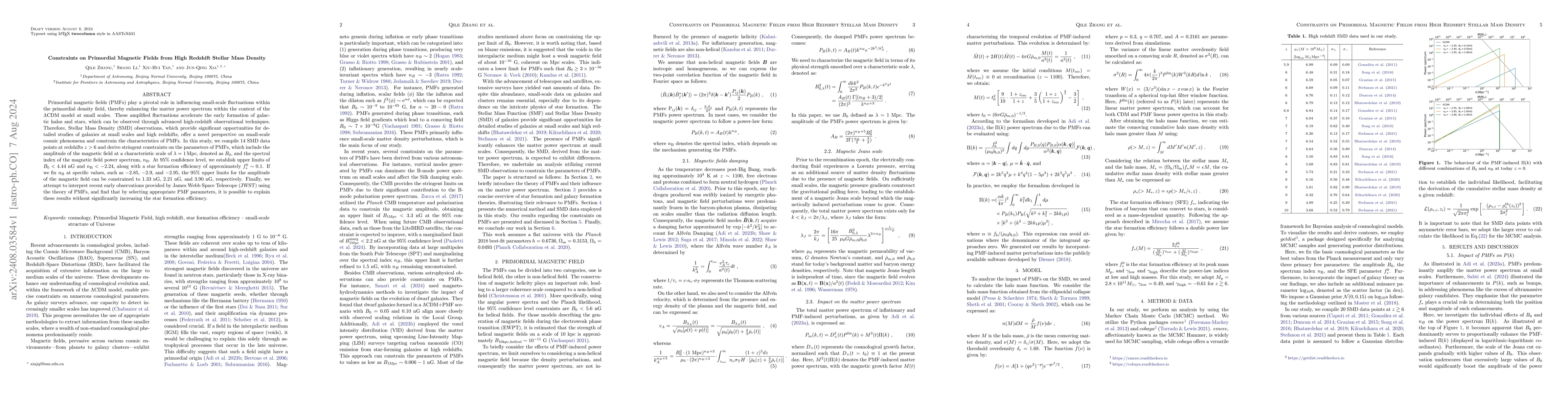 Thumbnail for Constraints on Primordial Magnetic Fields from High Redshift Stellar
  Mass Density