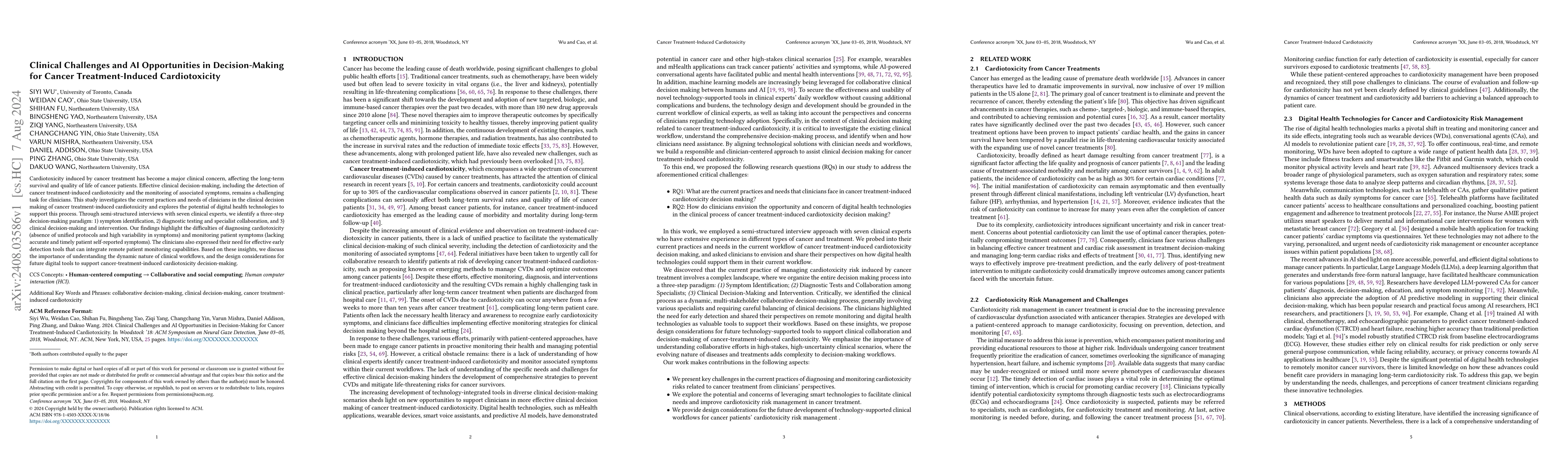 Thumbnail for Clinical Challenges and AI Opportunities in Decision-Making for Cancer
  Treatment-Induced Cardiotoxicity