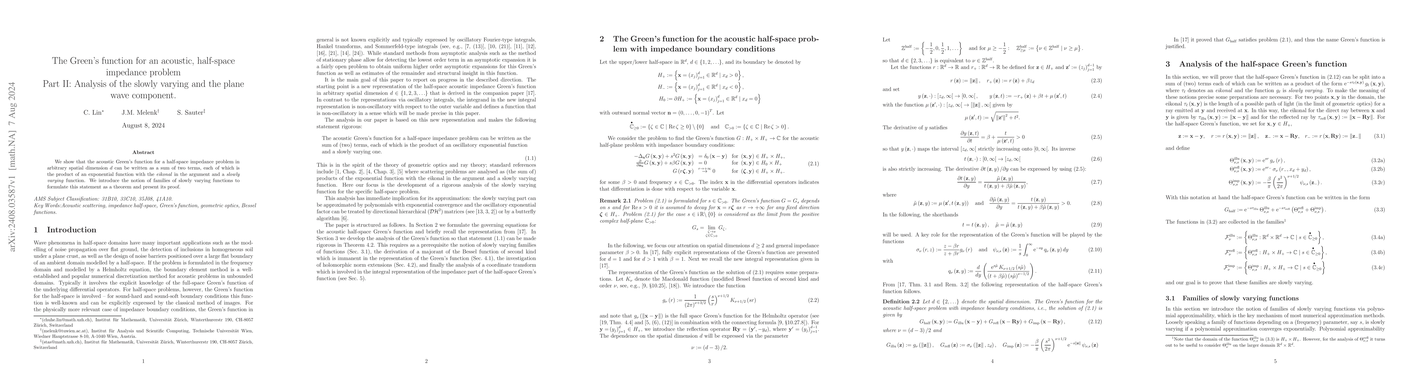 Thumbnail for The Green`s function for an acoustic, half-space impedance problem Part
  II: Analysis of the slowly varying and the plane wave component