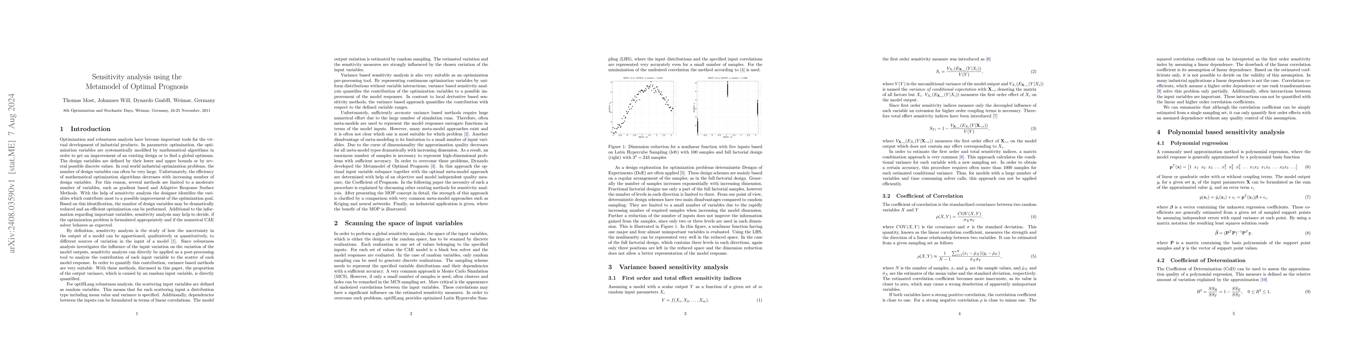 Thumbnail for Sensitivity analysis using the Metamodel of Optimal Prognosis