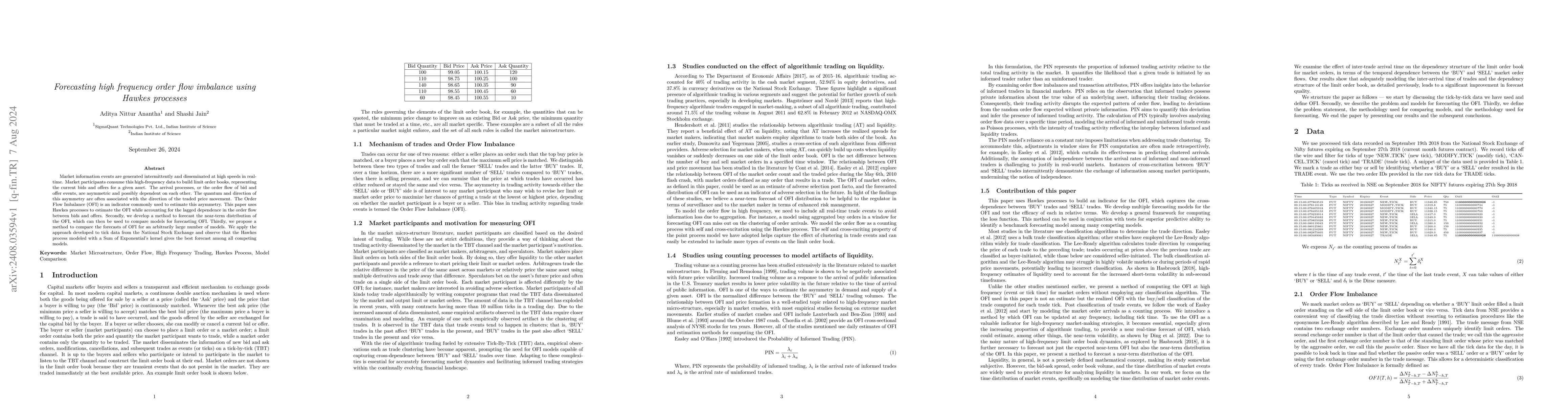 Thumbnail for Forecasting High Frequency Order Flow Imbalance