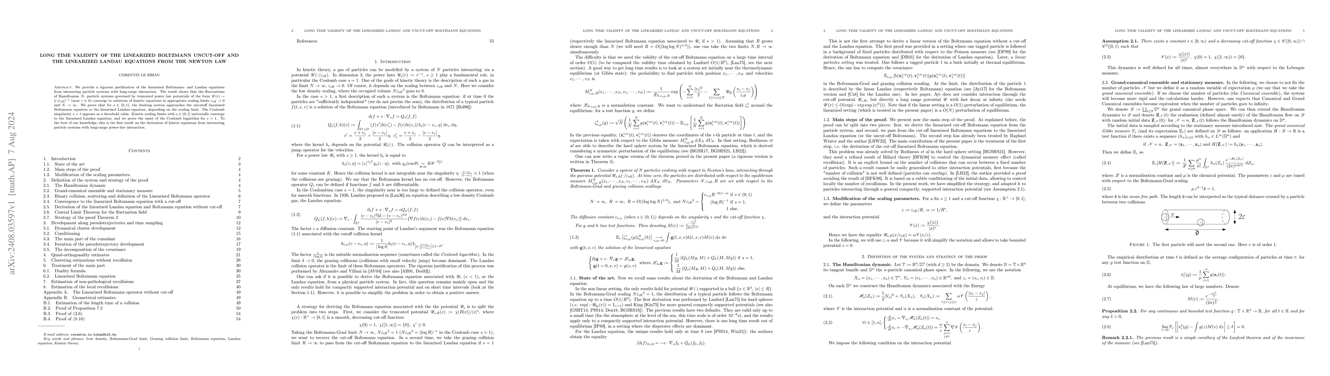 Thumbnail for Long time validity of the linearized Boltzmann uncut-off and the
  linearized Landau equations from the Newton Law