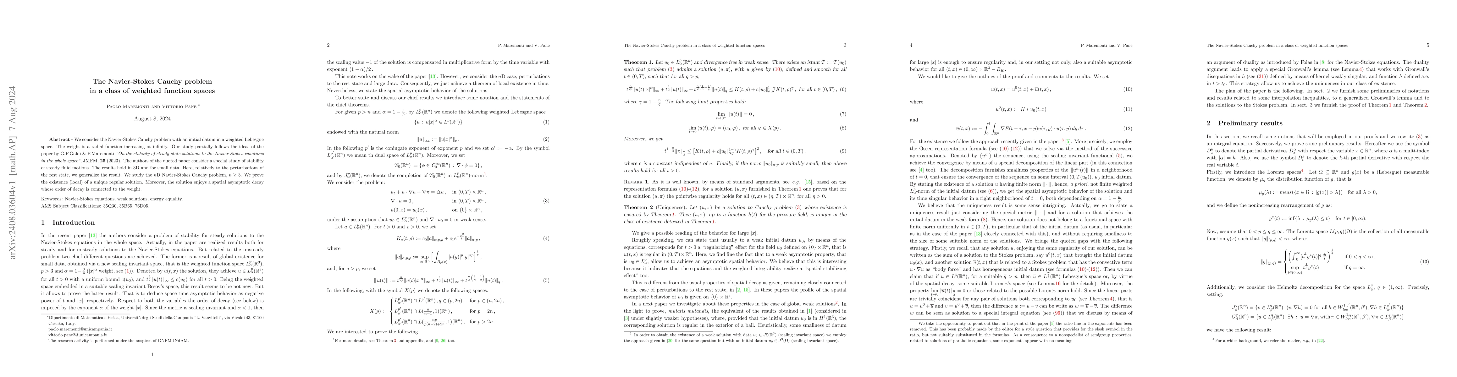 Thumbnail for The Navier-Stokes Cauchy problem in a class of weighted function spaces