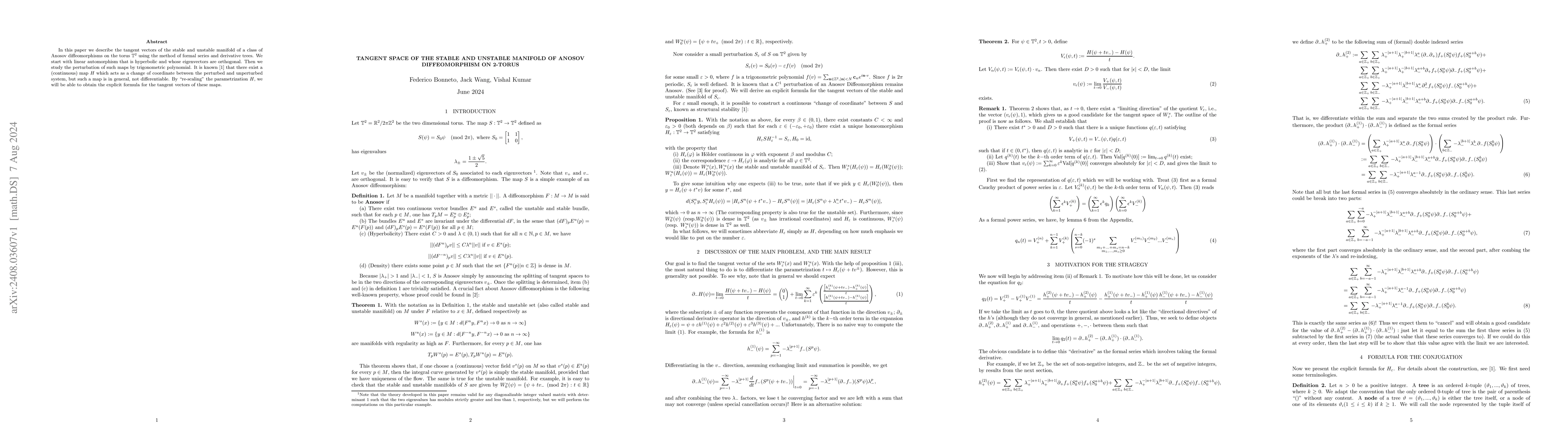 Thumbnail for Tangent Space of the Stable And Unstable Manifold of Anosov
  Diffeomorphism on 2-Torus