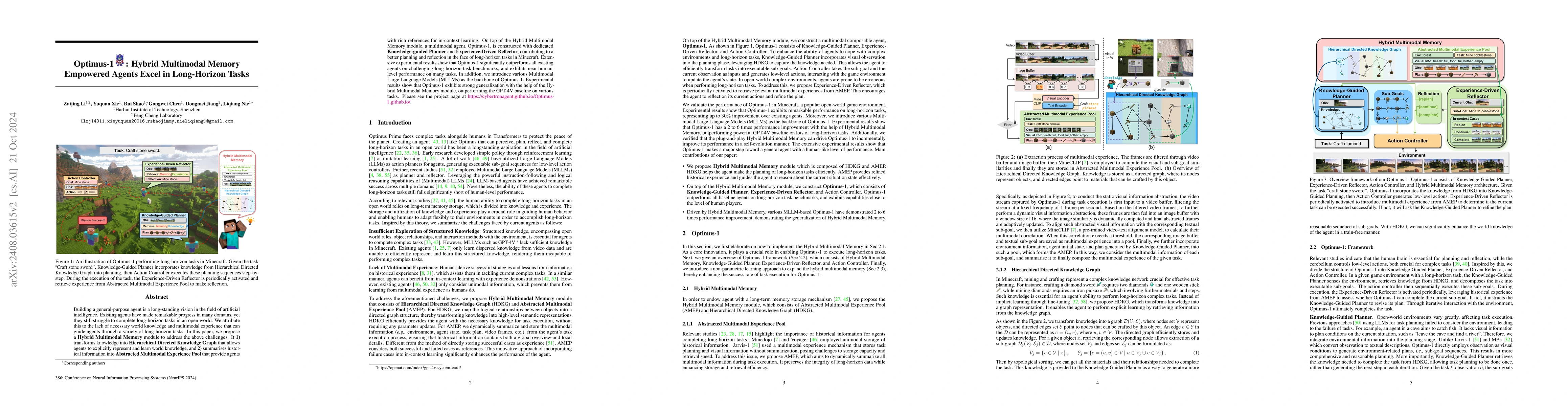 Thumbnail for Optimus-1: Hybrid Multimodal Memory Empowered Agents Excel in
  Long-Horizon Tasks