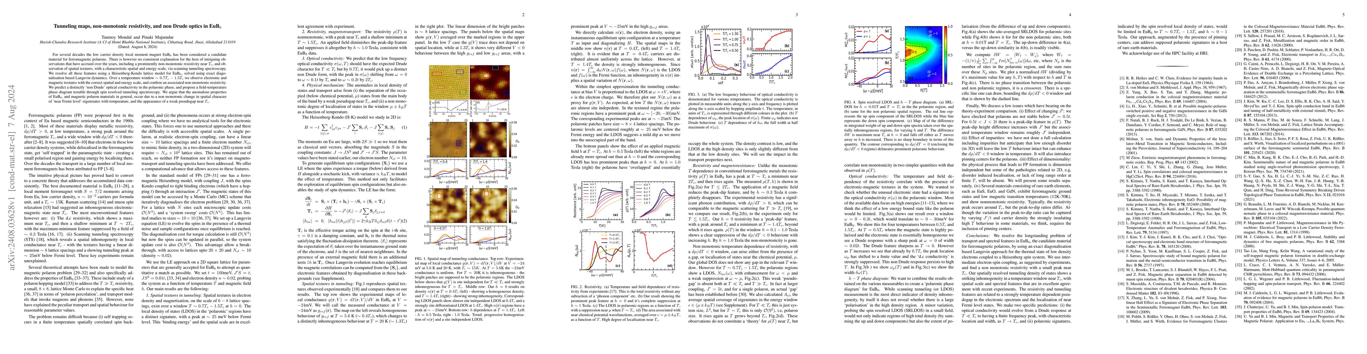 Thumbnail for Tunneling maps, non-monotonic resistivity, and non Drude optics in
  EuB$_6$