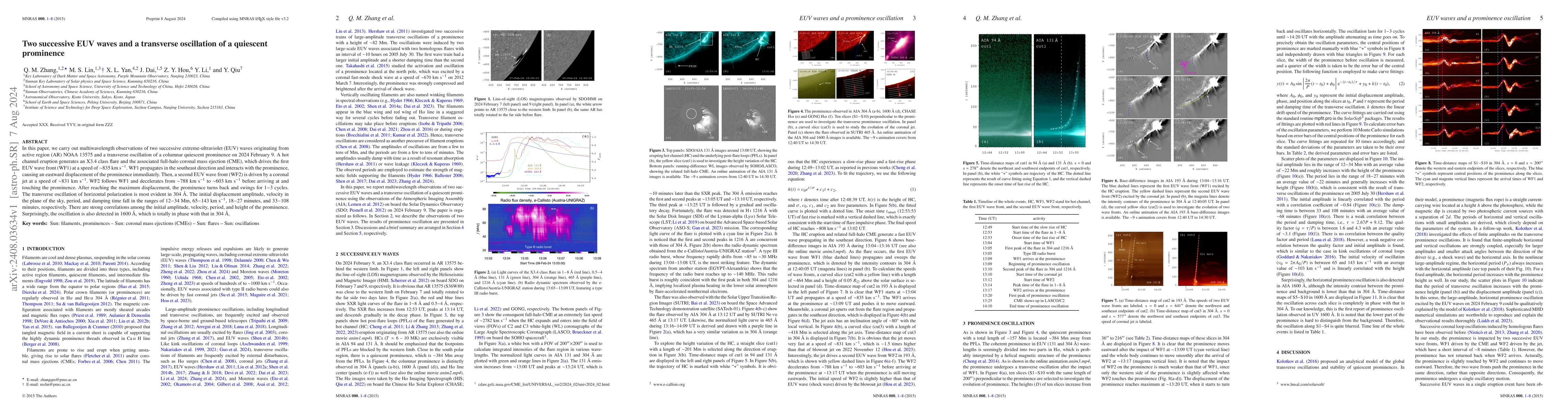 Thumbnail for Two successive EUV waves and a transverse oscillation of a quiescent
  prominence