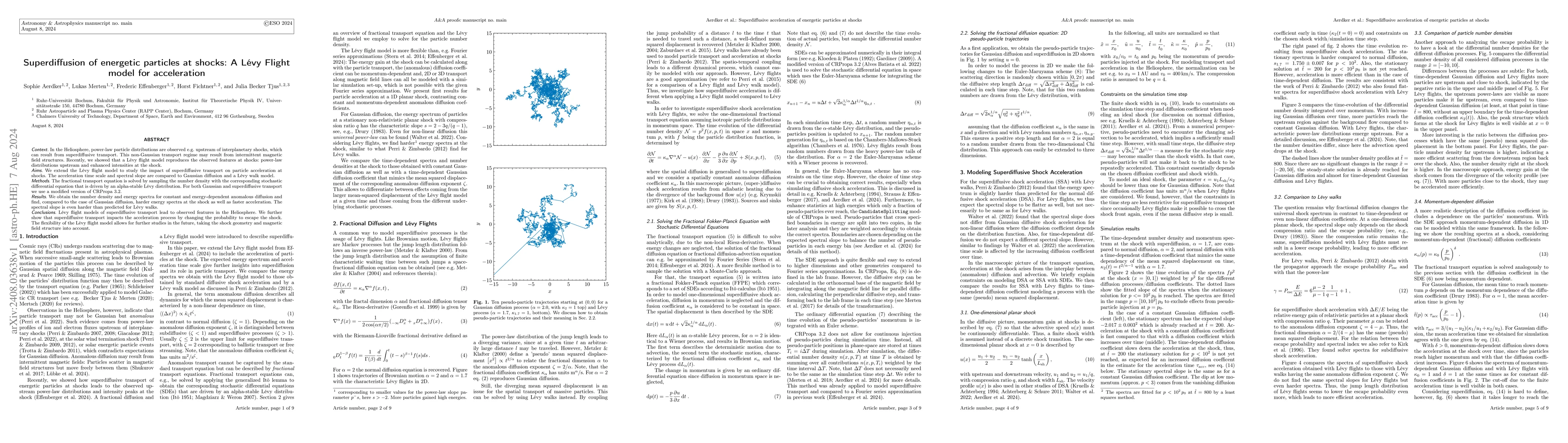 Thumbnail for Superdiffusion of energetic particles at shocks: A Lévy Flight model
  for acceleration