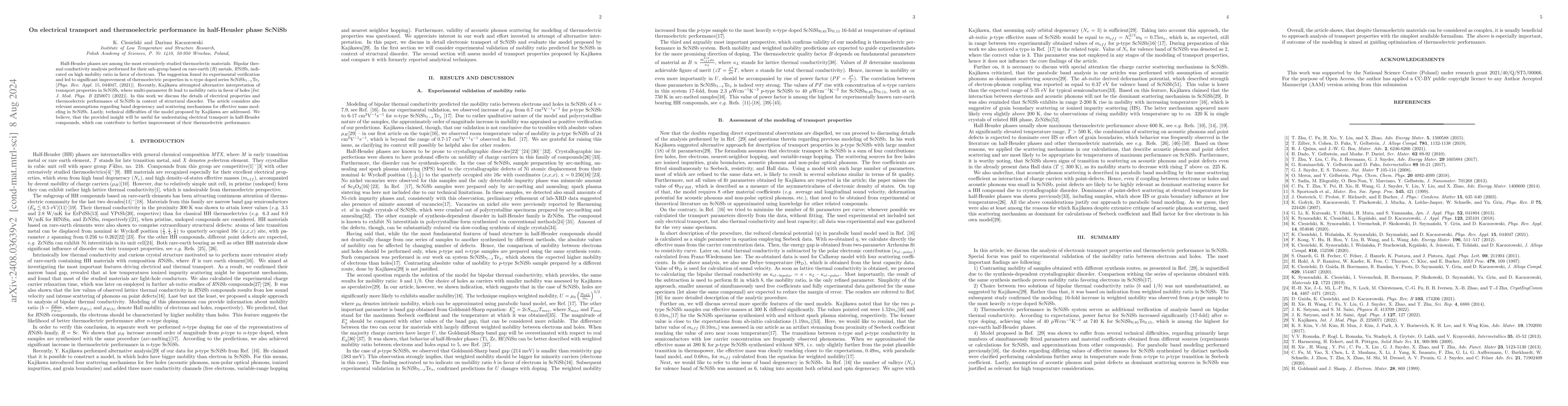 Thumbnail for On electrical transport and thermoelectric performance in half-Heusler
  phase ScNiSb