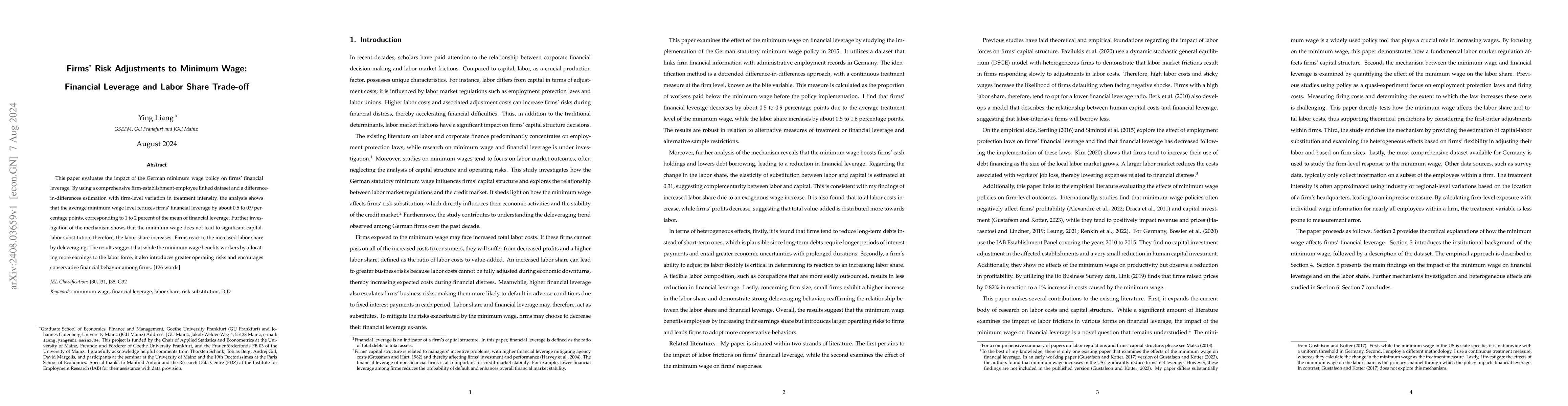 Thumbnail for Firms' Risk Adjustments to Minimum Wage: Financial Leverage and Labor
  Share Trade-off