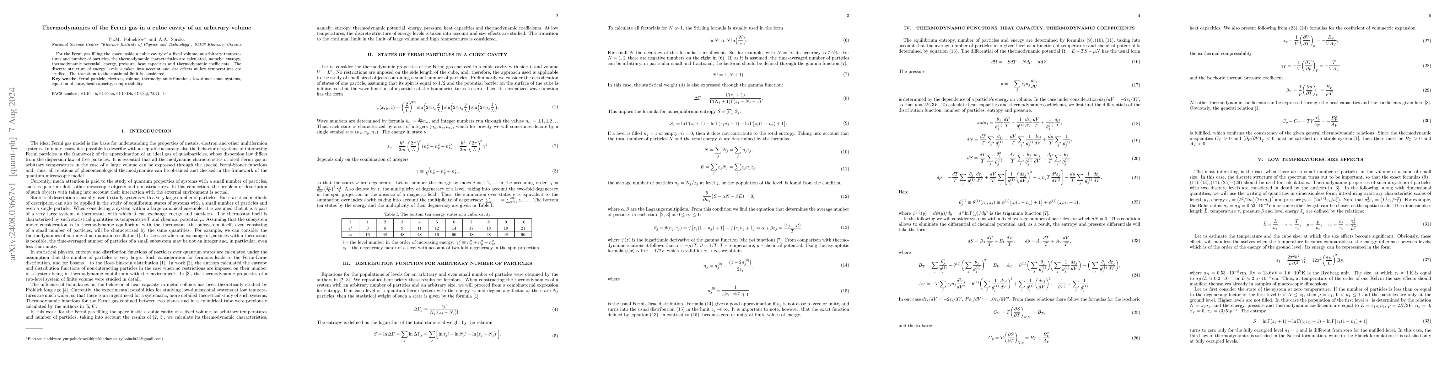 Thumbnail for Thermodynamics of the Fermi gas in a cubic cavity of an arbitrary volume