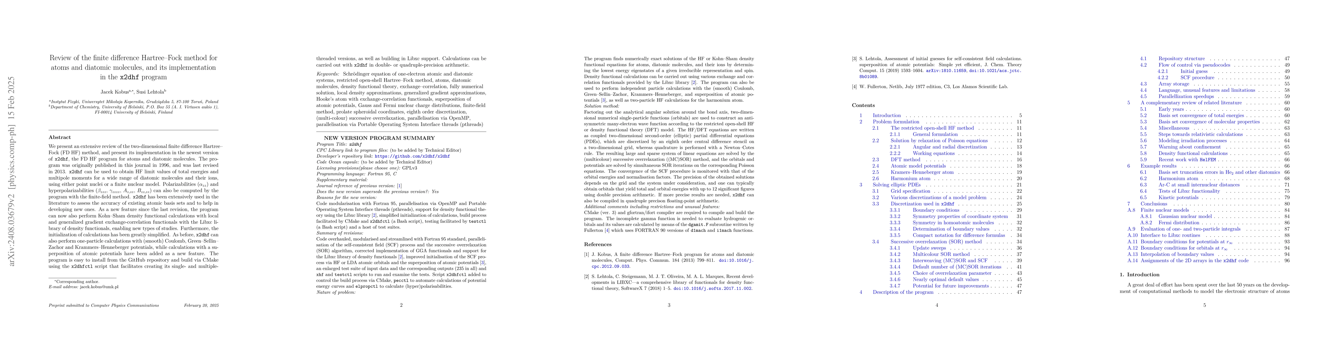 Thumbnail for Review of the finite difference Hartree-Fock method for atoms and
  diatomic molecules, and its implementation in the x2dhf program