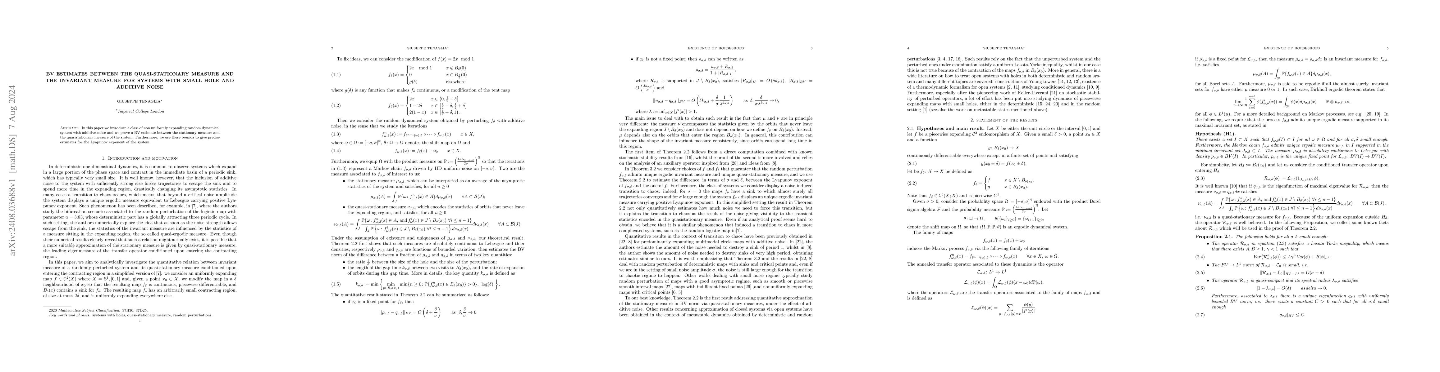 Thumbnail for BV estimates between the quasi-stationary measure and the invariant
  measure for systems with small hole and additive noise