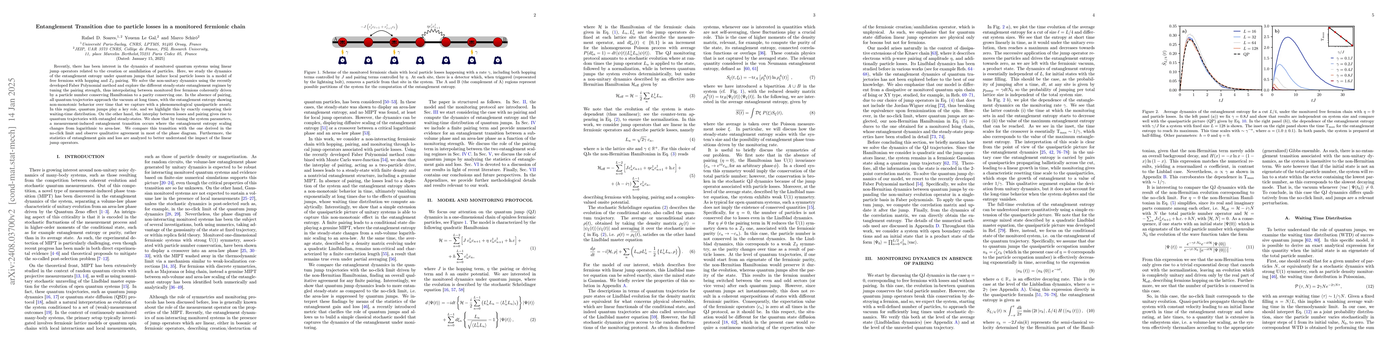 Thumbnail for Entanglement Transition due to particle losses in a monitored fermionic
  chain